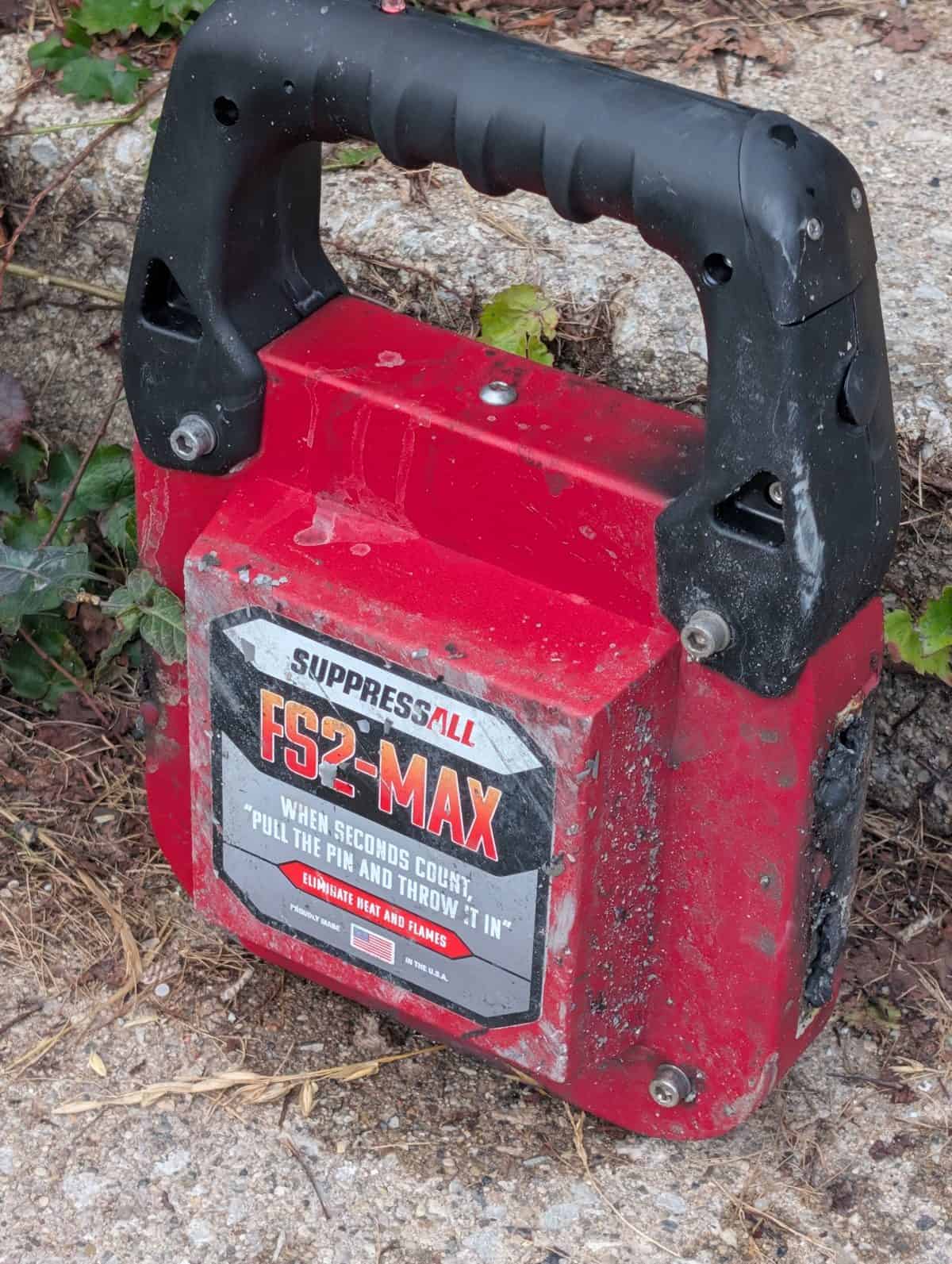 The discharged FS2-MAX with scorching along one side, label still readable